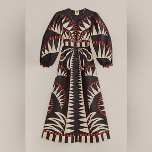 NWT Farm Rio Black Coconut Grove Puff Sleeve Maxi Dress XS